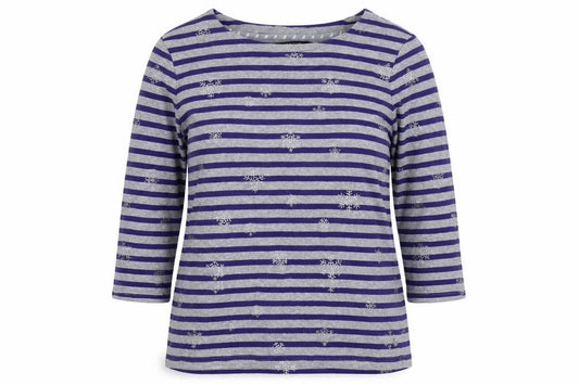 Maine New England Women’s Grey Purple Stripe Glitter Snowflake Top UK 16
