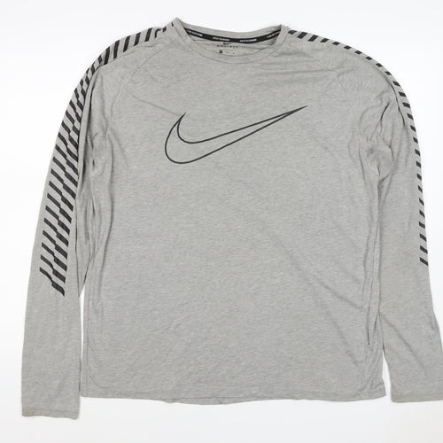 Nike Men’s Grey XL Dri-FIT Running Long Sleeve Logo T-Shirt