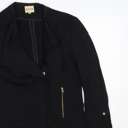 Reiss Women’s Black Size S Biker Jacket Gold Zip Lined