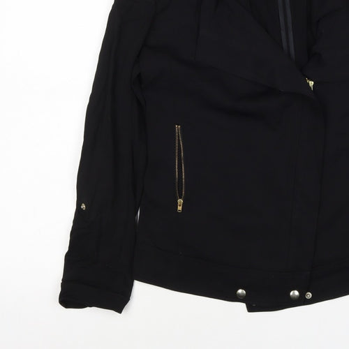 Reiss Women’s Black Size S Biker Jacket Gold Zip Lined