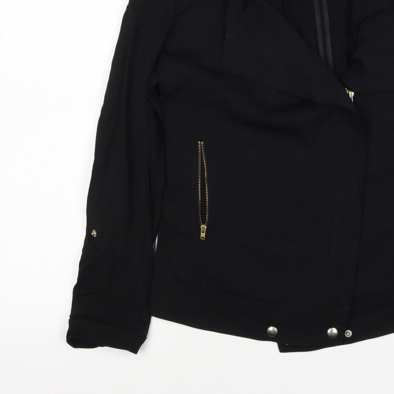 Reiss Women’s Black Size S Biker Jacket Gold Zip Lined