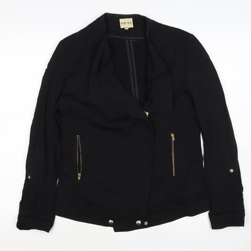 Reiss Women’s Black Size S Biker Jacket Gold Zip Lined