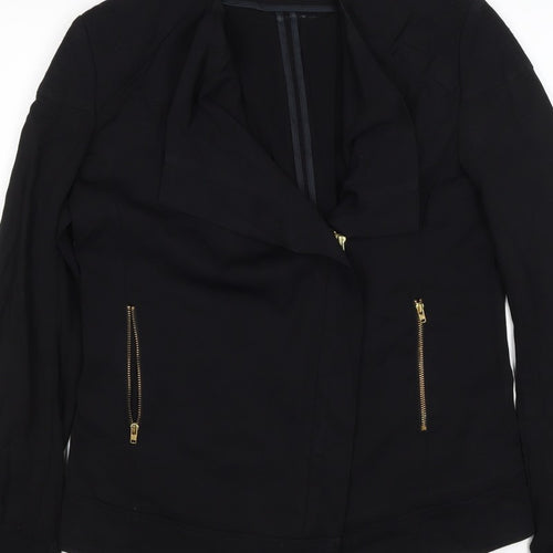 Reiss Women’s Black Size S Biker Jacket Gold Zip Lined