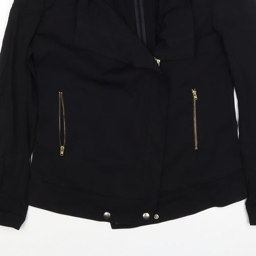 Reiss Women’s Black Size S Biker Jacket Gold Zip Lined