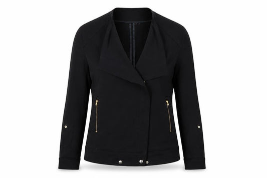Reiss Women’s Black Size S Biker Jacket Gold Zip Lined