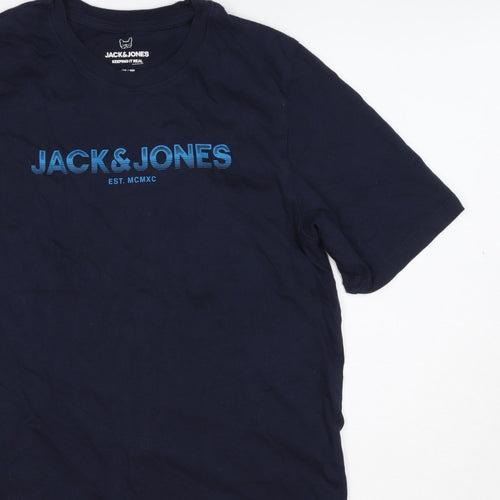 Jack & Jones Teens Navy Blue XS Logo Graphic Crew Neck T-Shirt