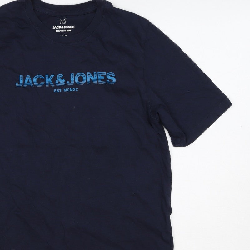 Jack & Jones Teens Navy Blue XS Logo Graphic Crew Neck T-Shirt
