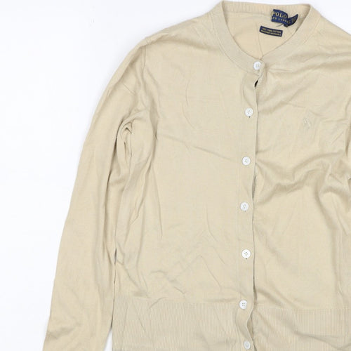 Polo Ralph Lauren Women Beige XS Pima Cotton V-Neck Button Cardigan
