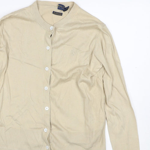 Polo Ralph Lauren Women Beige XS Pima Cotton V-Neck Button Cardigan