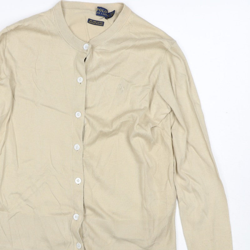 Polo Ralph Lauren Women Beige XS Pima Cotton V-Neck Button Cardigan