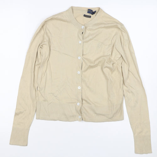 Polo Ralph Lauren Women Beige XS Pima Cotton V-Neck Button Cardigan