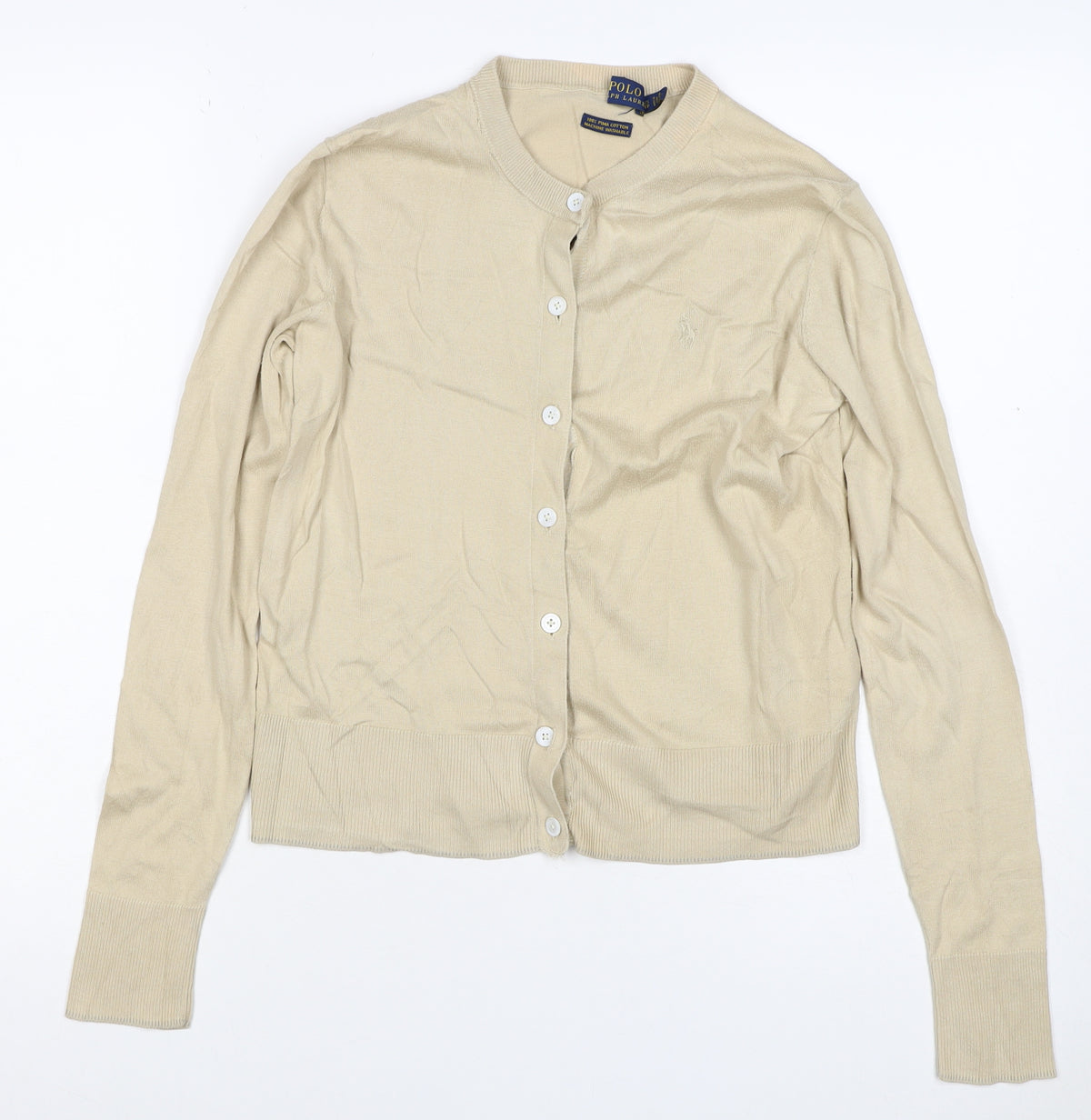 Polo Ralph Lauren Women Beige XS Pima Cotton V-Neck Button Cardigan