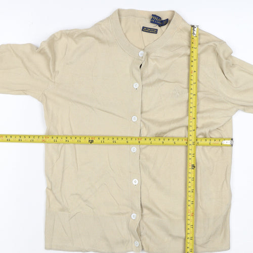 Polo Ralph Lauren Women Beige XS Pima Cotton V-Neck Button Cardigan