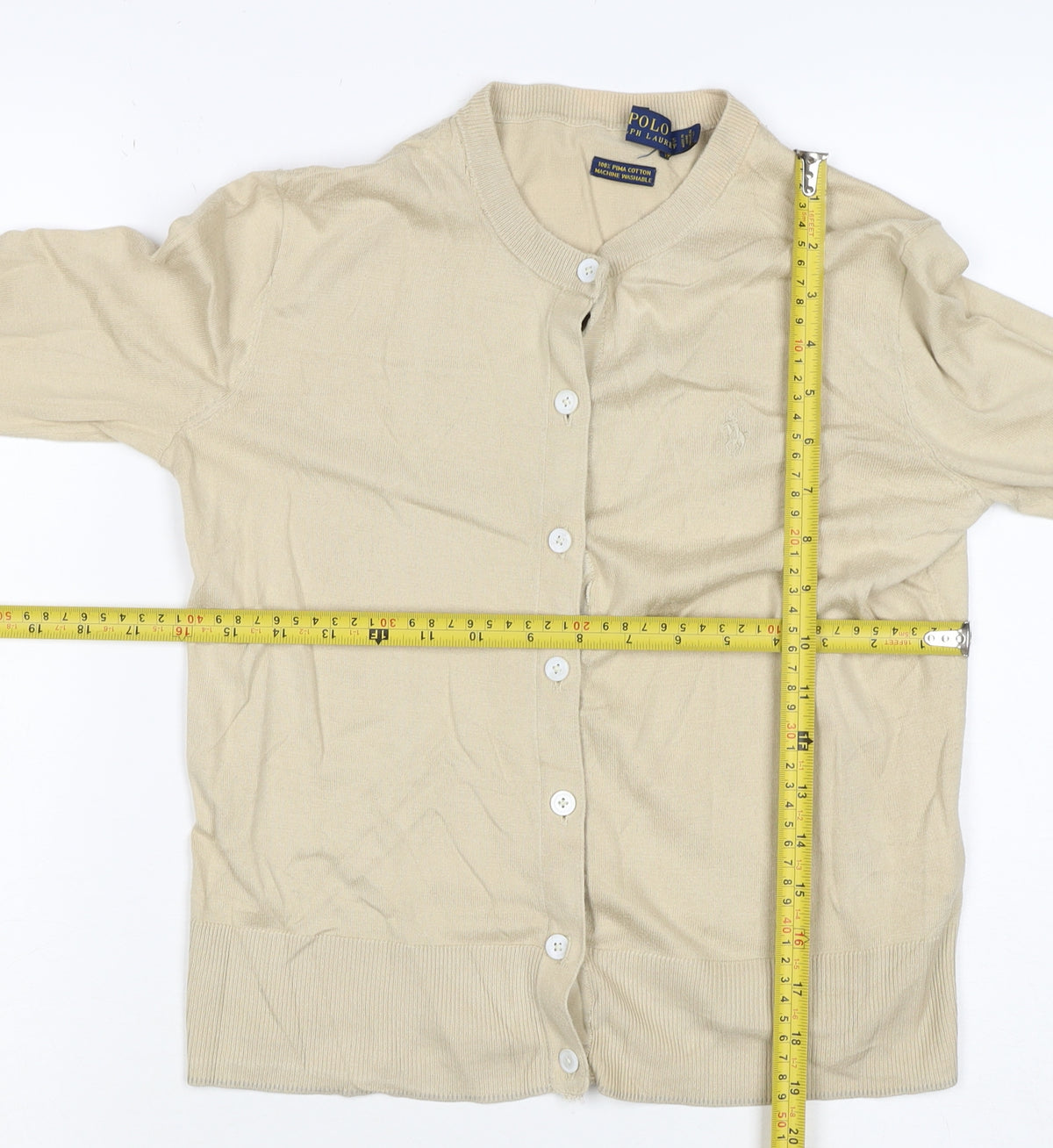 Polo Ralph Lauren Women Beige XS Pima Cotton V-Neck Button Cardigan