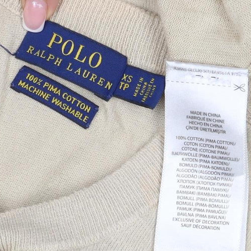 Polo Ralph Lauren Women Beige XS Pima Cotton V-Neck Button Cardigan