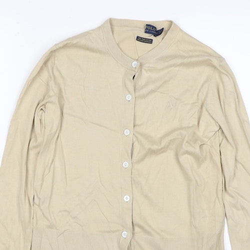Polo Ralph Lauren Women Beige XS Pima Cotton V-Neck Button Cardigan