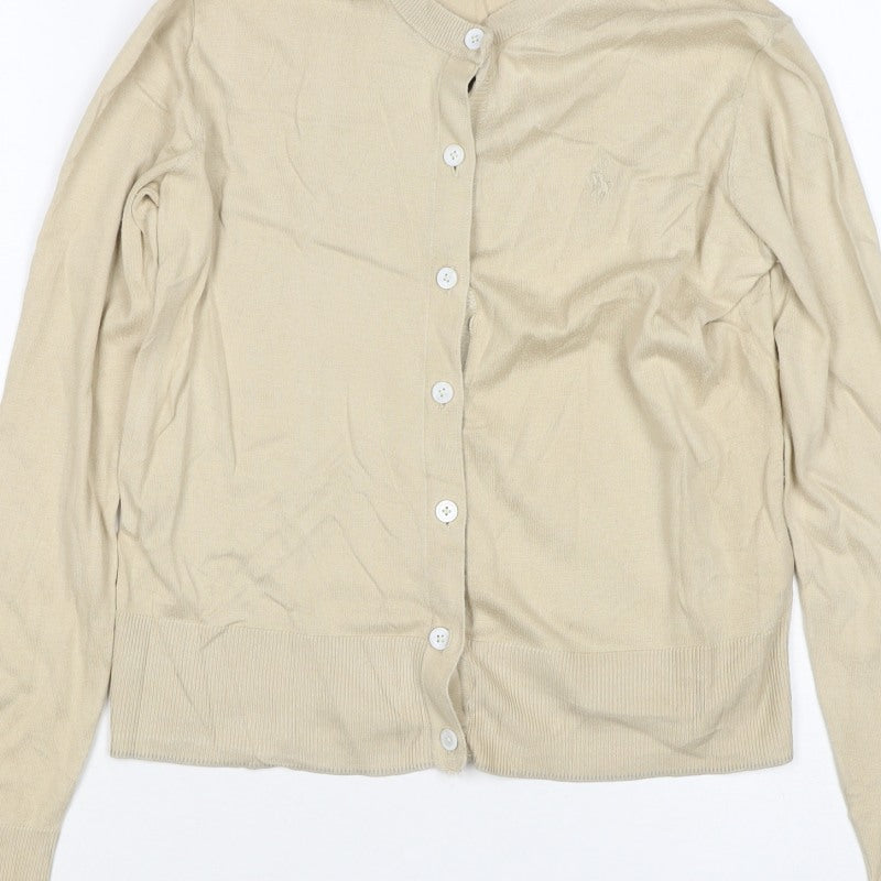 Polo Ralph Lauren Women Beige XS Pima Cotton V-Neck Button Cardigan