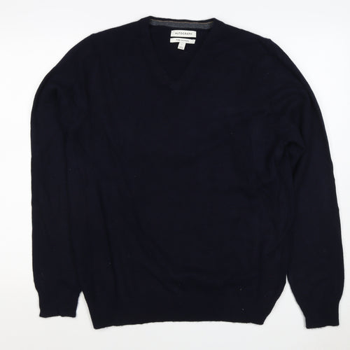 Autograph Men’s Blue L Pure Cashmere V-Neck Pullover Jumper