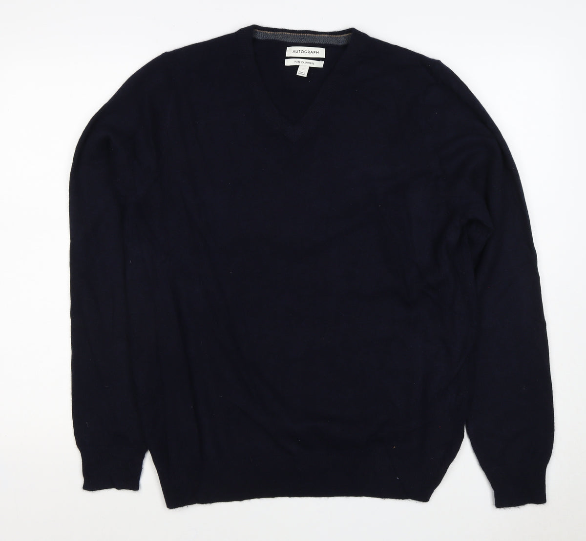 Autograph Men’s Blue L Pure Cashmere V-Neck Pullover Jumper