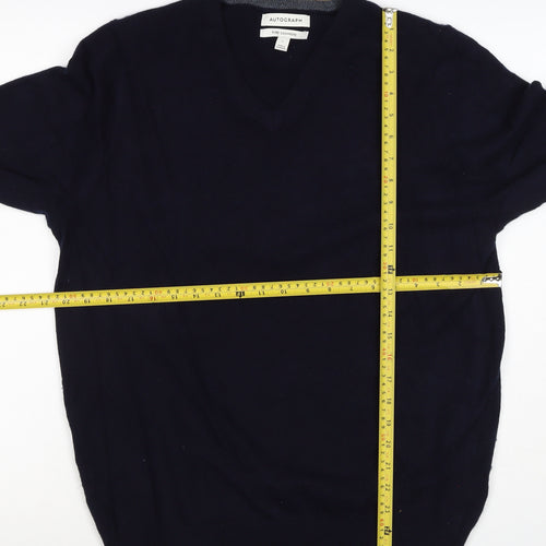 Autograph Men’s Blue L Pure Cashmere V-Neck Pullover Jumper