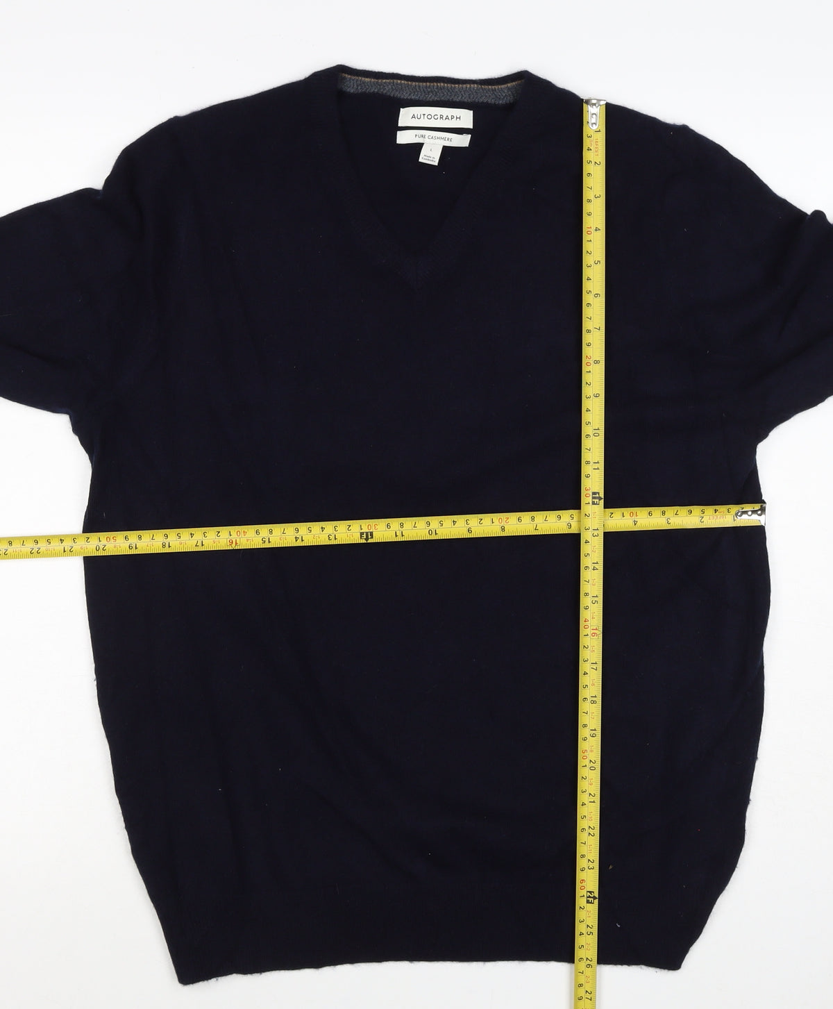 Autograph Men’s Blue L Pure Cashmere V-Neck Pullover Jumper