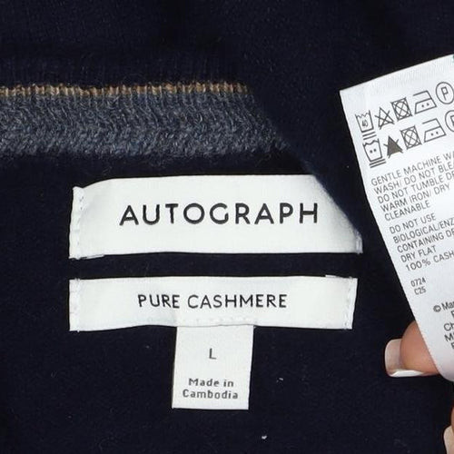 Autograph Men’s Blue L Pure Cashmere V-Neck Pullover Jumper