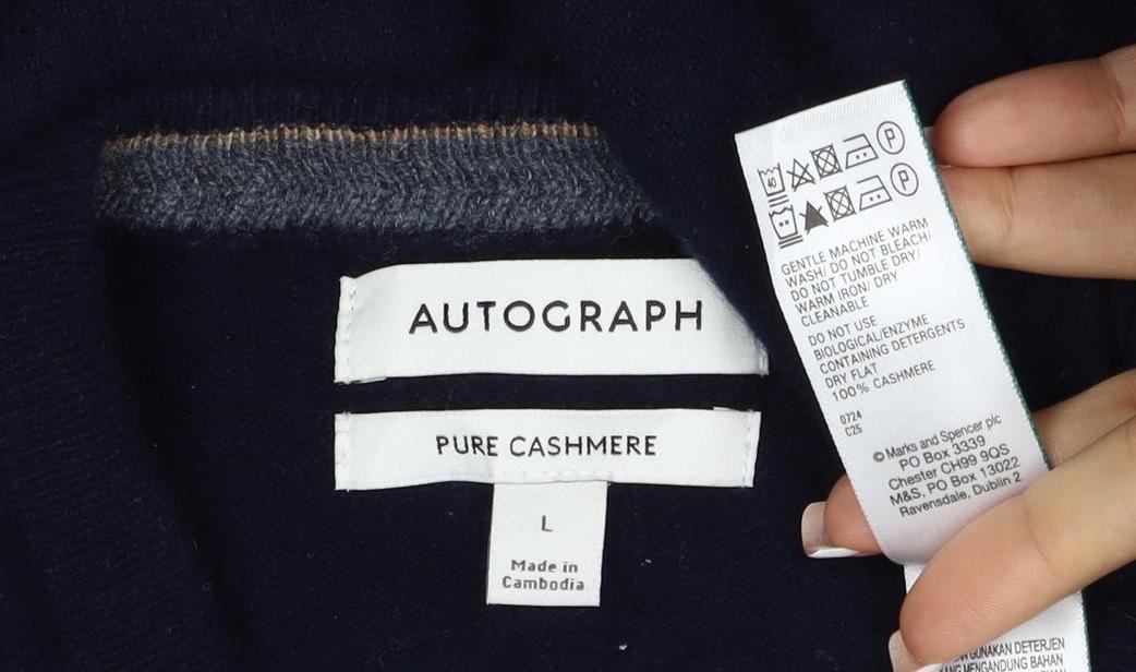 Autograph Men’s Blue L Pure Cashmere V-Neck Pullover Jumper