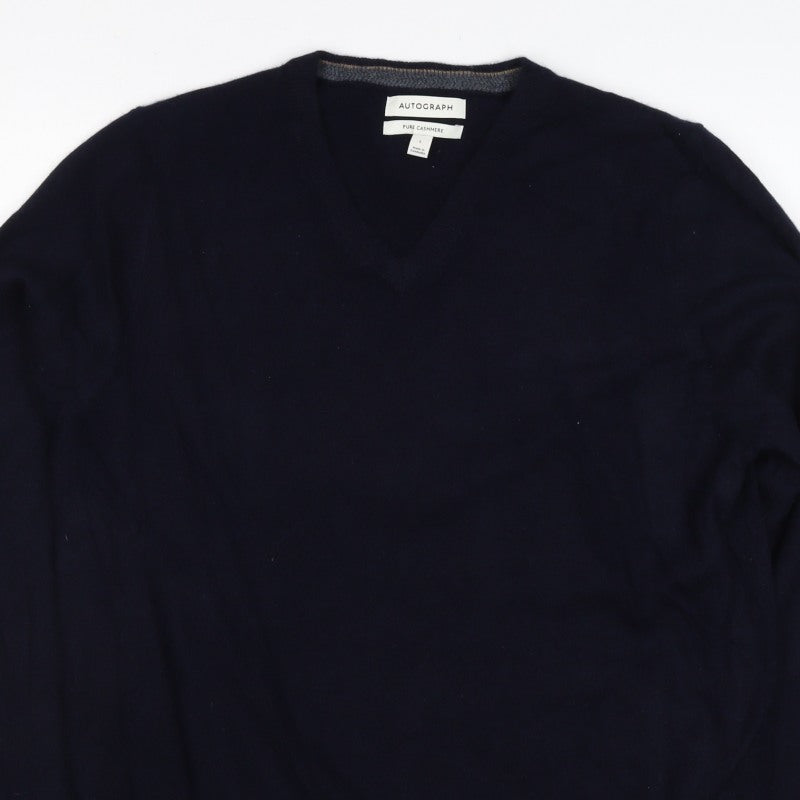 Autograph Men’s Blue L Pure Cashmere V-Neck Pullover Jumper