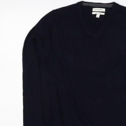 Autograph Men’s Blue L Pure Cashmere V-Neck Pullover Jumper