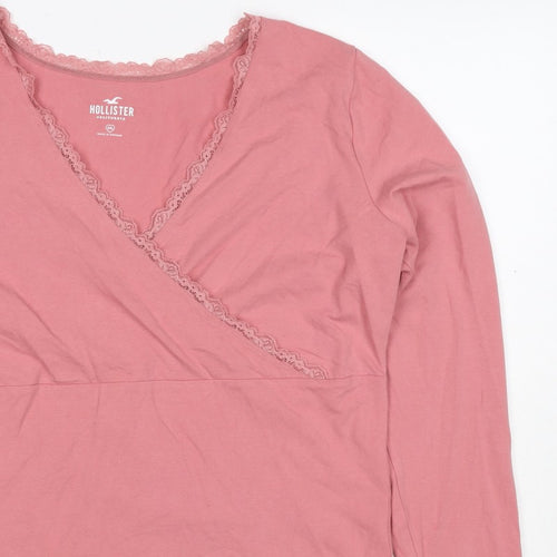 Hollister Women Pink 2XL Wrap V-Neck Lace Long Sleeve Jersey Top