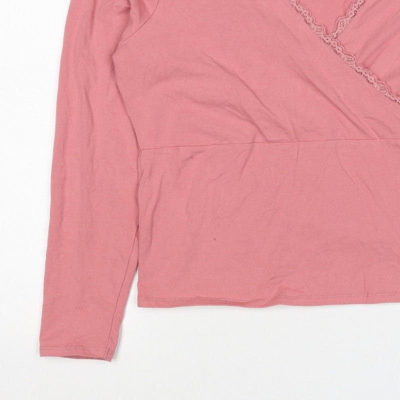 Hollister Women Pink 2XL Wrap V-Neck Lace Long Sleeve Jersey Top