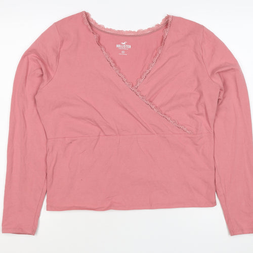 Hollister Women Pink 2XL Wrap V-Neck Lace Long Sleeve Jersey Top