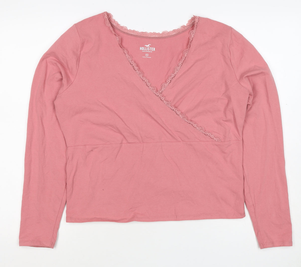 Hollister Women Pink 2XL Wrap V-Neck Lace Long Sleeve Jersey Top
