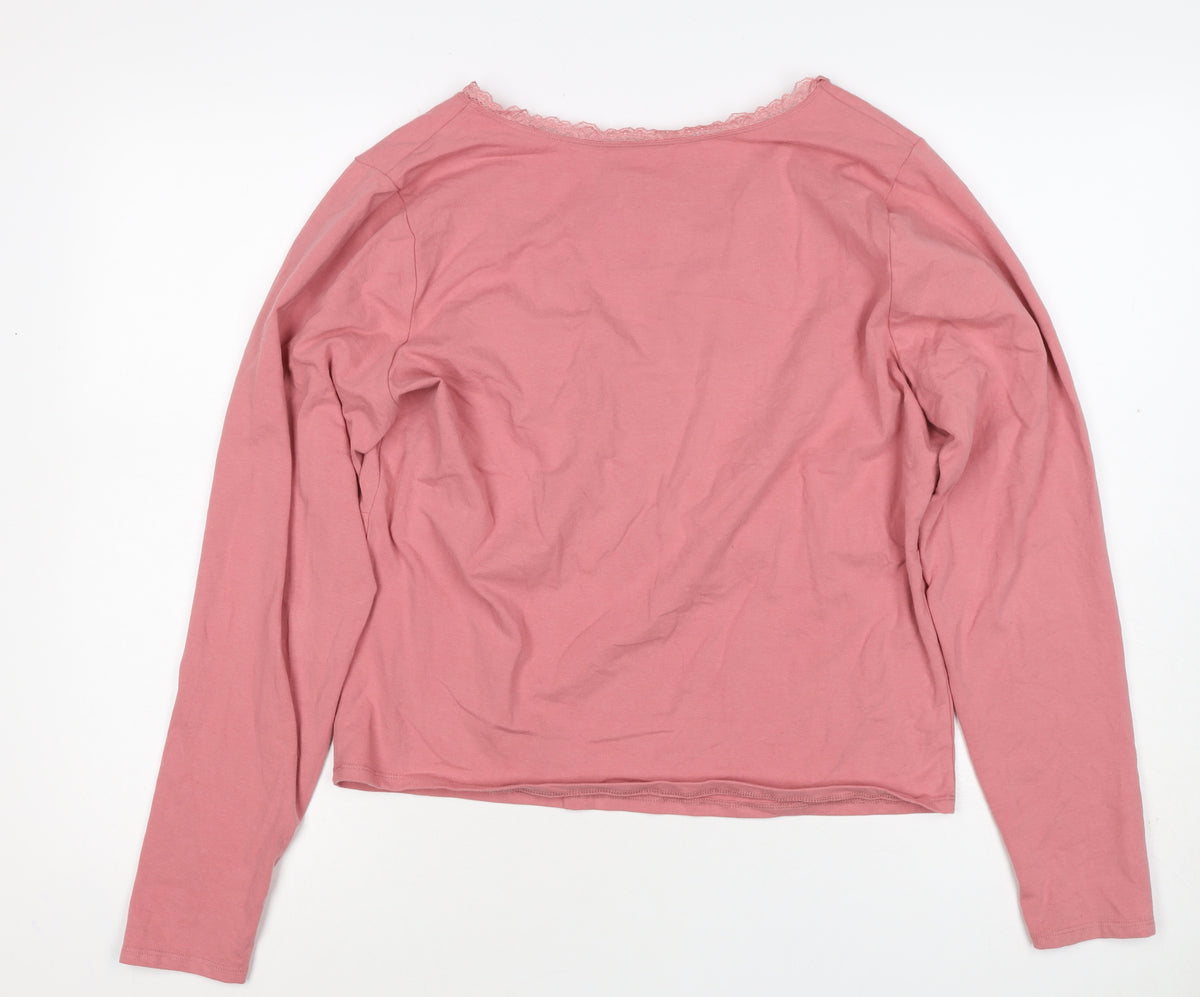 Hollister Women Pink 2XL Wrap V-Neck Lace Long Sleeve Jersey Top