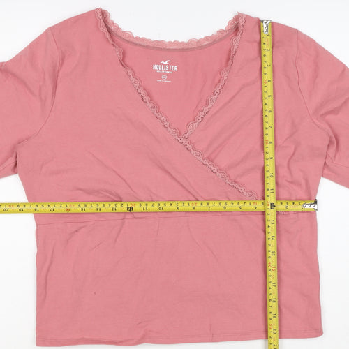 Hollister Women Pink 2XL Wrap V-Neck Lace Long Sleeve Jersey Top