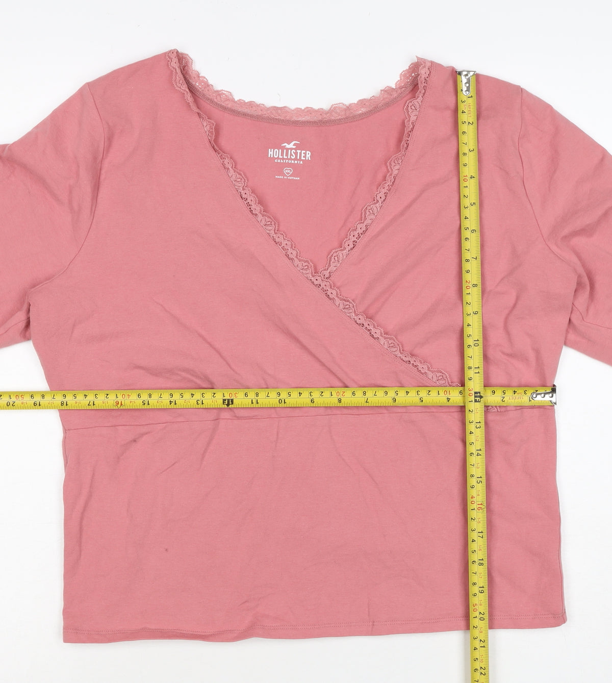 Hollister Women Pink 2XL Wrap V-Neck Lace Long Sleeve Jersey Top