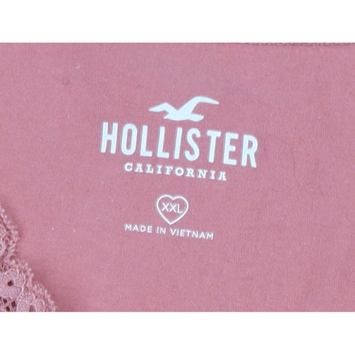 Hollister Women Pink 2XL Wrap V-Neck Lace Long Sleeve Jersey Top