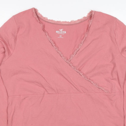 Hollister Women Pink 2XL Wrap V-Neck Lace Long Sleeve Jersey Top
