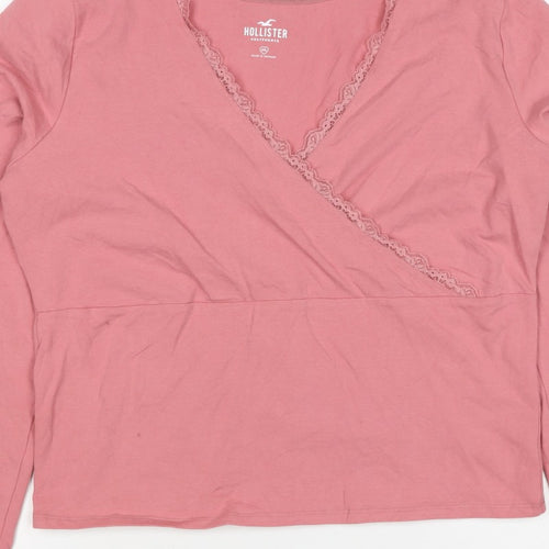 Hollister Women Pink 2XL Wrap V-Neck Lace Long Sleeve Jersey Top