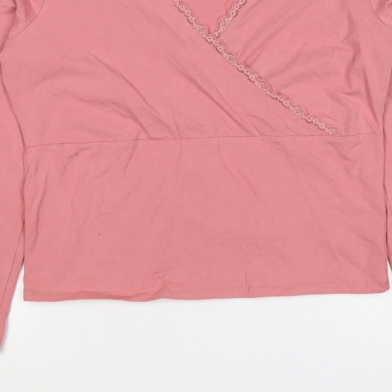 Hollister Women Pink 2XL Wrap V-Neck Lace Long Sleeve Jersey Top