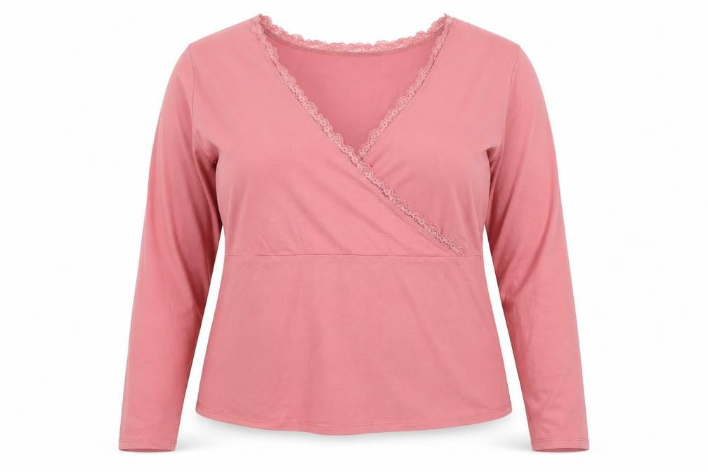 Hollister Women Pink 2XL Wrap V-Neck Lace Long Sleeve Jersey Top