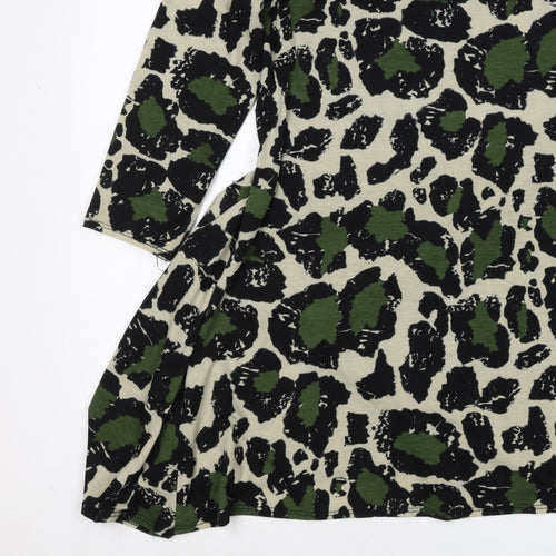 Mina Kenner Women’s Green Leopard Print Fit & Flare Dress UK 16