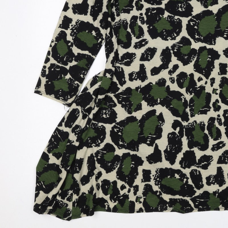 Mina Kenner Women’s Green Leopard Print Fit & Flare Dress UK 16