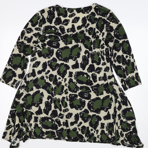 Mina Kenner Women’s Green Leopard Print Fit & Flare Dress UK 16