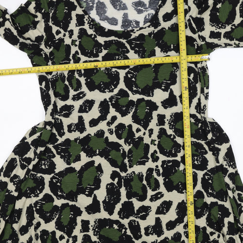 Mina Kenner Women’s Green Leopard Print Fit & Flare Dress UK 16