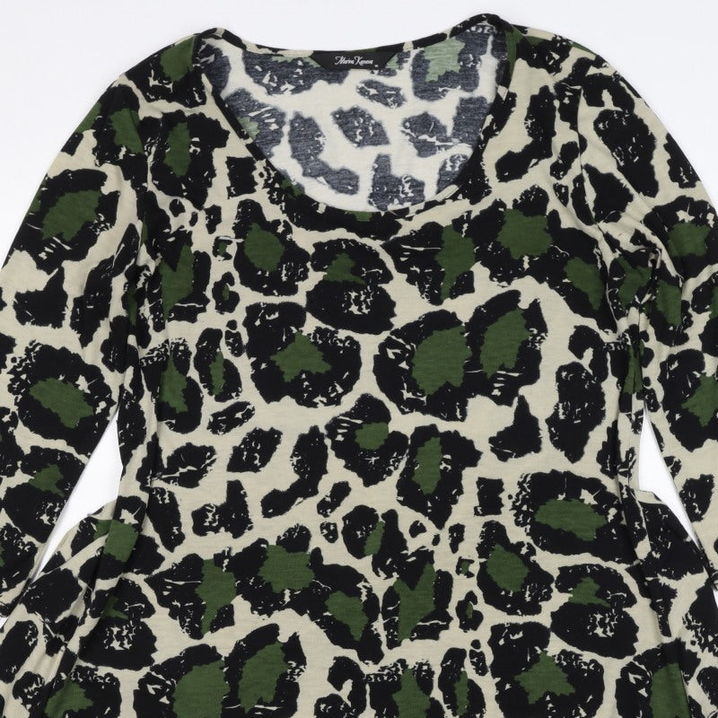 Mina Kenner Women’s Green Leopard Print Fit & Flare Dress UK 16