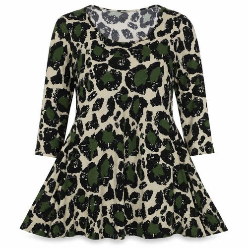 Mina Kenner Women’s Green Leopard Print Fit & Flare Dress UK 16