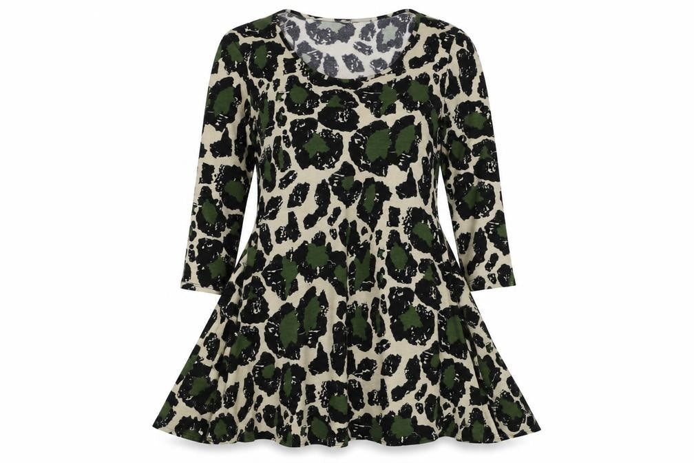 Mina Kenner Women’s Green Leopard Print Fit & Flare Dress UK 16