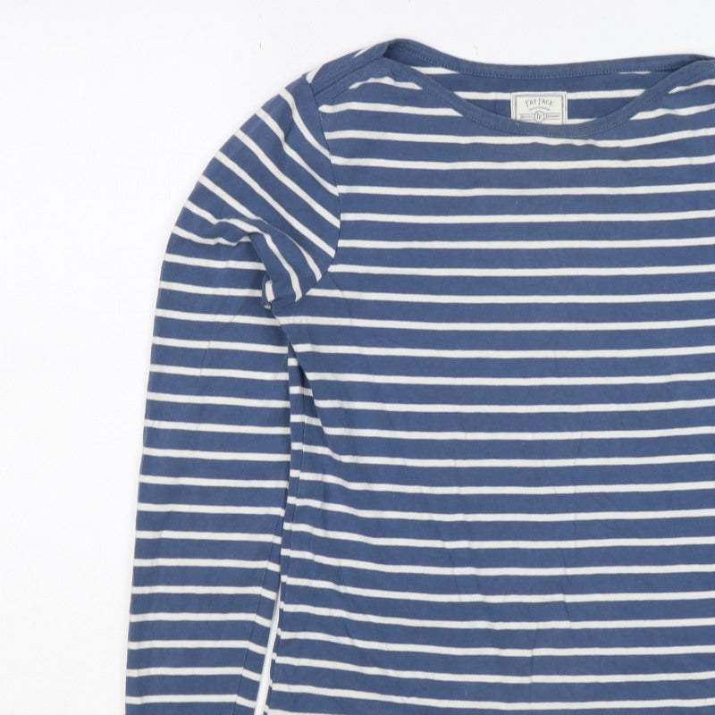 Fat Face Women Blue White Stripe UK 8 Jersey Long Sleeve T-Shirt