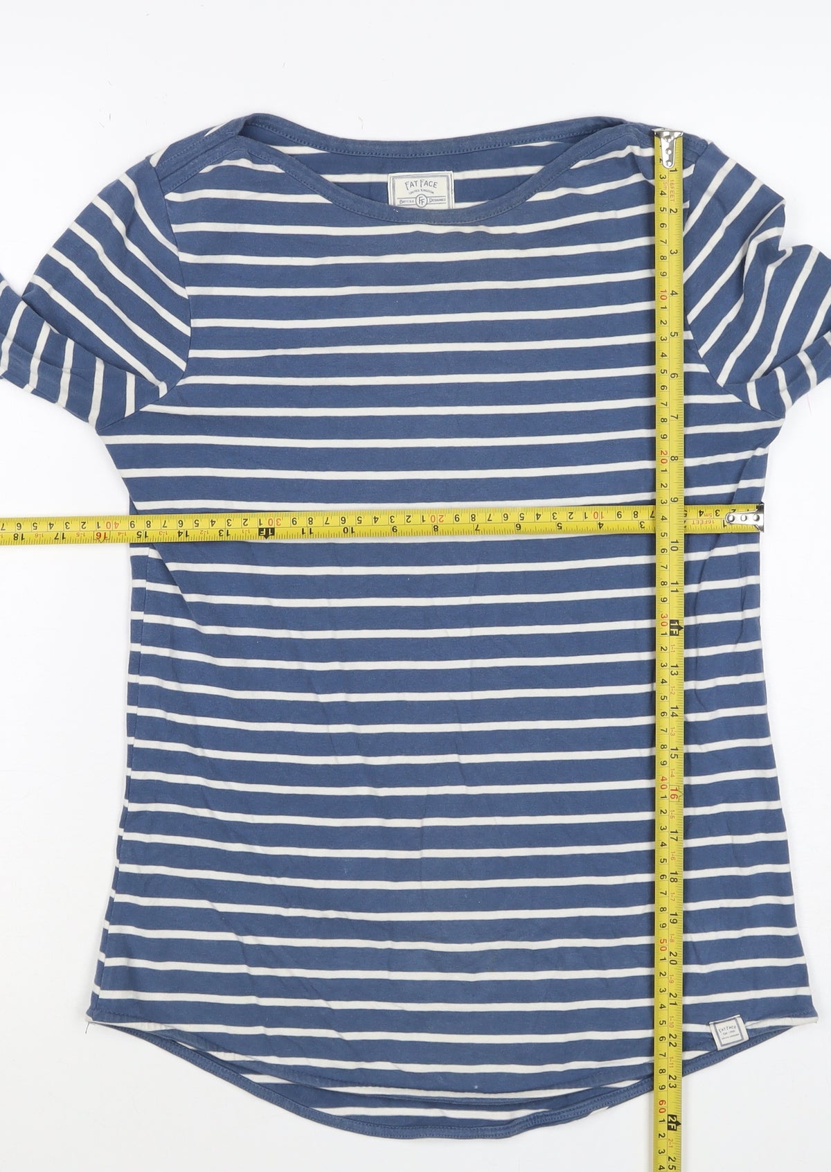Fat Face Women Blue White Stripe UK 8 Jersey Long Sleeve T-Shirt